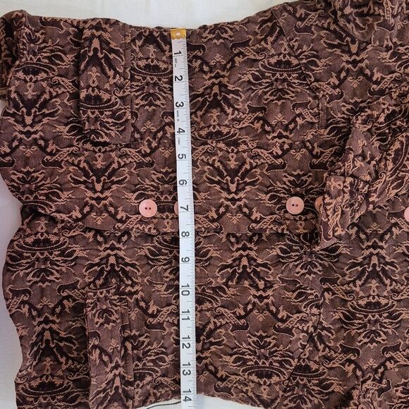 Vintage 90s Y APPAREL Women's Jacket Self Belt Standup Ruffle Collar Brown Small - Picture 12 of 15